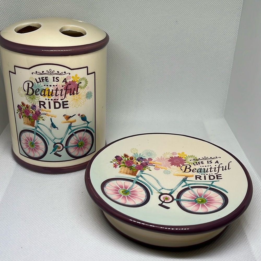 Life is a beautiful ride ceramic toothbrush holder soap dish